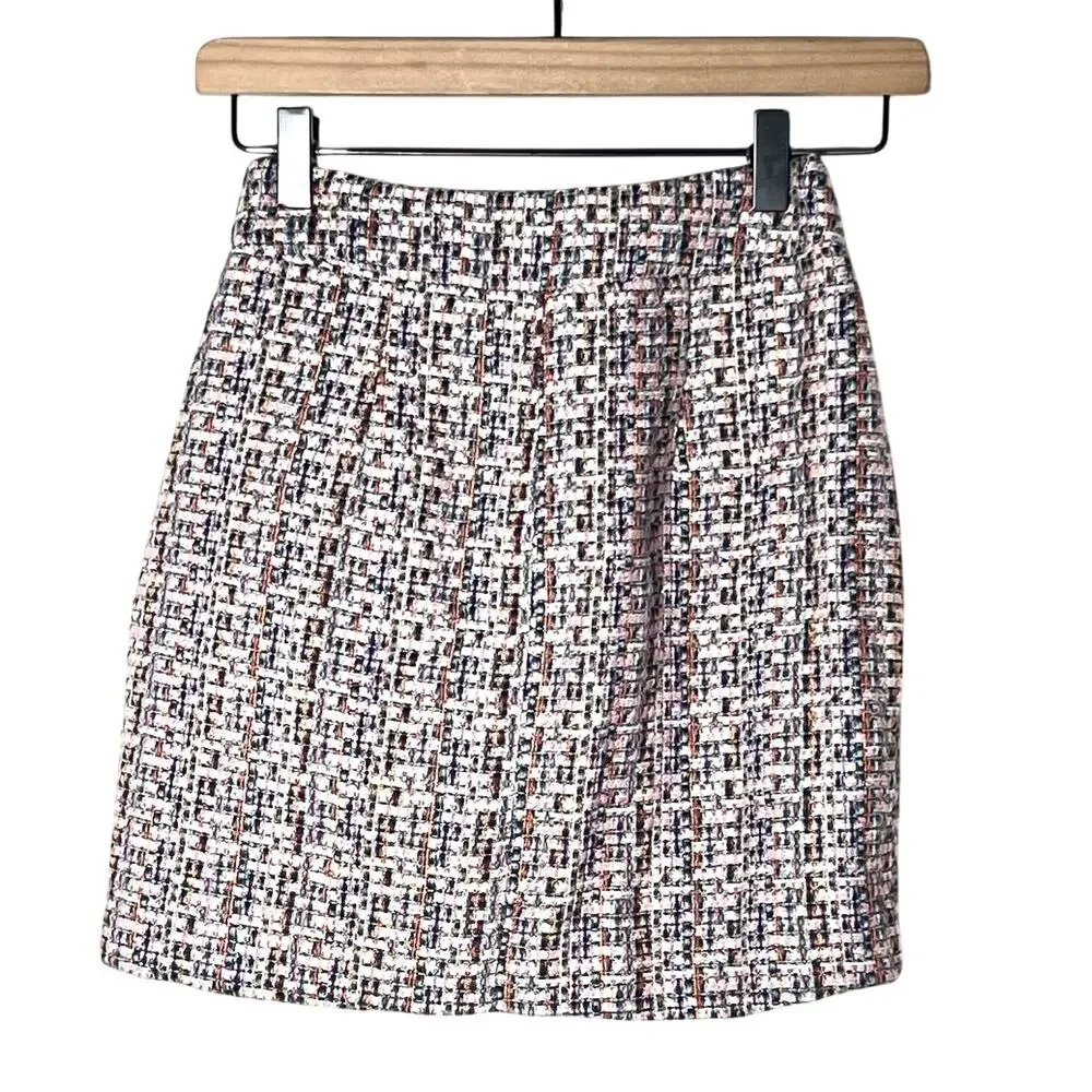 ASOS pink tweed mini skirt with zipper accents size 0 B179
